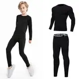 HZSK Thermounterwäsche Kinder Fußball Funktionsunterwäsche Kinder Atmungsaktiv Schnell Trockend Sportunterwäsche Kinder Fussball Thermal Skiunterwäsche (Schwarz, 30/160-170cm)