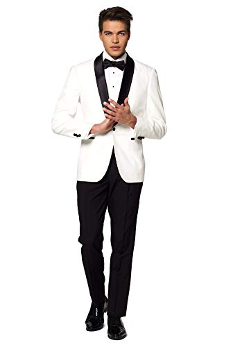 OppoSuits Formales Outfit für Männer - Premium Smoking - Tailliertes Outfit - Weiß und Schwarz - Inklusive Blazer, Hose und Fliege