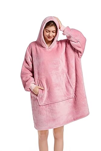 YEPLINS Pullover Sweatshirt Mit Kapuze Robe Decke Hoodie Decke Sweatshirt Flanell Hoodies (Pink)