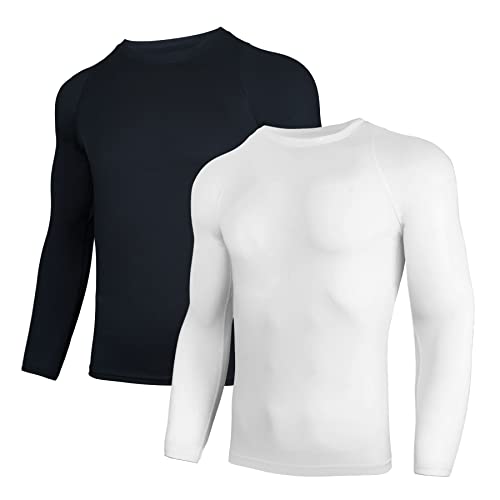 AMZSPORT Herren 2er Pack Kompressionsshirt Langarm Funktionsshirt Schnelltrocknendes Laufshirt Atmungsaktiv Sportshirt für Männer, SchwarzWeiß L