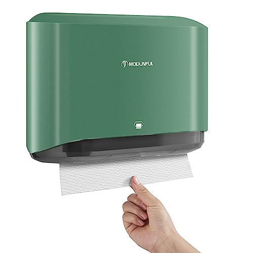 modunful Papierhandtuchspender Wandmontage, Multifold Papierhandtuchspender, C-Falz-Papierhandtuchhalter für Badezimmer, ohne Lochinstallation, grüne ABS-Abdeckung…