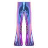 Nyeemya Herren Metallic Glänzend Lange Hose Nachtklub Party Ausgestellte Tanzhose Männer 70er Jahre Outfits Bunt XXL