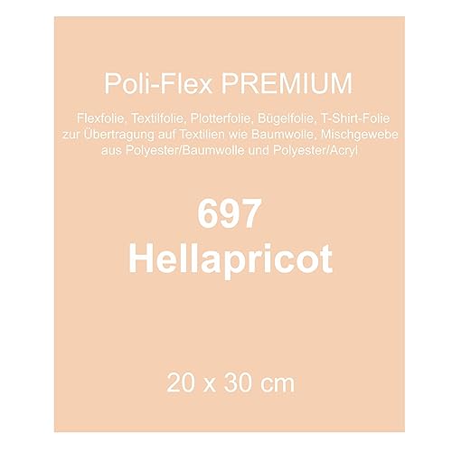 Generisch [30,00 €/m²] Bügelfolie Textilfolie Flexfolie Poli-Flex Premium hellapricot apricot 30x20cm Textilveredelung T-Shirt aufbügeln Bügelbild Plotterfolie bügeln