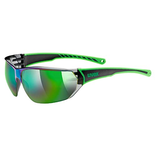 uvex sportstyle 204 - Sportbrille für Damen und Herren - verspiegelt - druckfreier & perfekter Halt - black green/green - one size