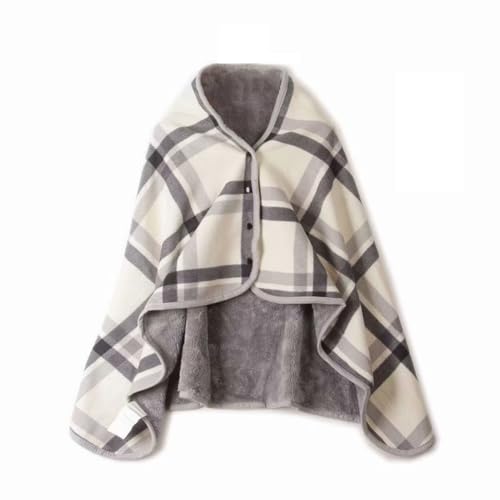 CSARPECT Damen Schaldecke, Winter Warme Fleece Poncho Cape Pullover Decke Knöpfen Strickjacke Zuhause Büro (DE/NL/SE/PL, Alphanumerisch, Einheitsgröße, Regular, Regular, 100 * 140cm, Cremefarben)