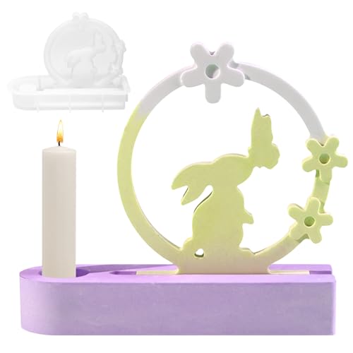 LPEPLL 2er Set Silikonformen Kerzen Gießen, Hasenfigur & Sockel Gießform für DIY Kerzenhalter, Wiederverwendbare Gießformen für Deko und kreative Geschenkideen