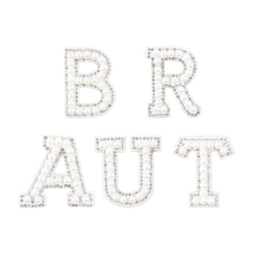 Perlen Strass Braut Aufnäher Buchstaben Patches Hochzeit Bügelbilder Braut Stickerei Patches für Junggesellenabschied Hochzeit Braut Kleidung Hüte Schuhe DIY Bastelbedarf