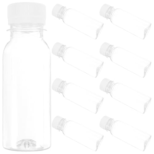 10 Stück Ieere Plastikflaschen zum Befüllen, 100ml Trinkflasche aus PET mit Schraubdeckel, Weithalsflaschen leer für Milch Säfte Saft Wasser, 4x4x12cm