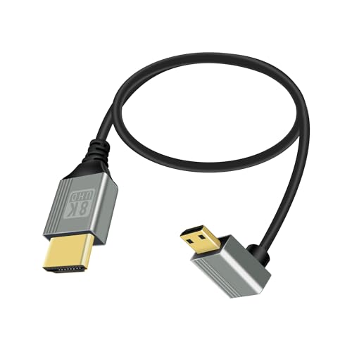 RIIEYOCA 8K Mini HDMI auf HDMI Adapter Kabel, 90 Grad nach unten gewinkelt Mini HDMI Stecker auf HDMI Stecker 8K@60Hz 4K@120Hz 48Gbps High Speed HDMI 2.1 Verbindungskabel(0.5M)