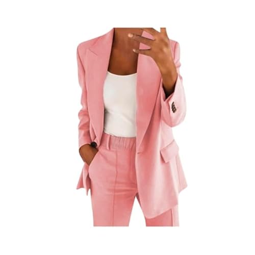 Hosenanzüge für Damen Elegant Blazer Anzug Set Einfarbig Streetwear Hosenanzug Zweiteilig Business Modern Anzughose Revers Slim Fit Sportlich Büro Outfit Anzugjacke Sommer Freizeitanzug