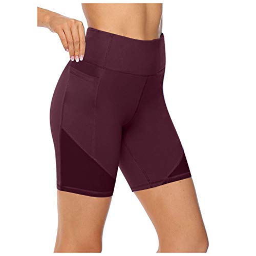 Sportlich Gymnastikhose Atmungsaktiv Kurze Skinny Stretch Jogginghose Damen Schwarz Straight Yoga Kurz Hohe Taille Blickdicht Yogahosen Enges Bein Kurzgröße Elastisch Leicht Yogahose (Wine, M)