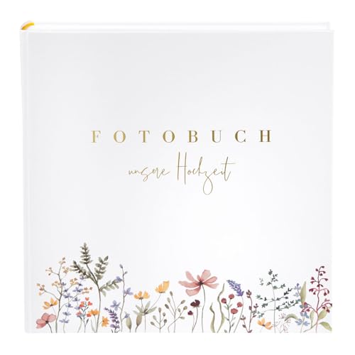 goldbuch 08 044 Hochzeitsalbum Blütenliebe Weiß, Fotoalbum mit 60 weißen Seiten und Pergamin-Trennblättern, Erinnerungsalbum mit Goldprägung, Photo Album mit Blumenmotiv, ca. 30 x 31 x 4 cm