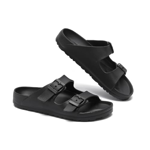 Pantoletten Damen Herren Sommer Bequem Weich Sandalen Schlappen Cozy Slides Original Mules Clogs Orthopädische Hausschuhe Foam Sandale rutschfeste Badelatschen, Schwarz, EU 39-40