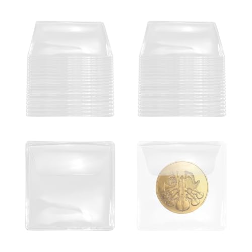50 Stück Münzen Hüllen,Münztaschen,Münzsammelalbum,5,5 x 5,5 cm Kunststoff Tasche Münzhüllen Transparente Münzhüllen Tasche Münzhüllenhalter Für Münzen Schmuck Kleine Gegenstände