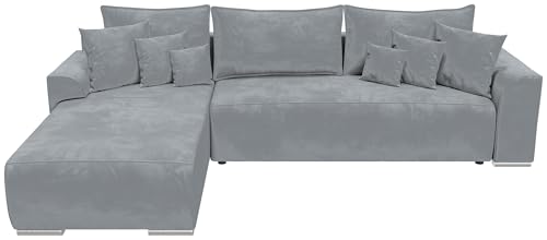 BROMARKT Ecksofa mit Schlaffunktion 280x184x85 cm - Wohnlandschaft L-Form - Kollektion Sydney - Eckcouch mit Bettkasten - Couch L Form - Sofa 3-Sitzer - Grau Kronos