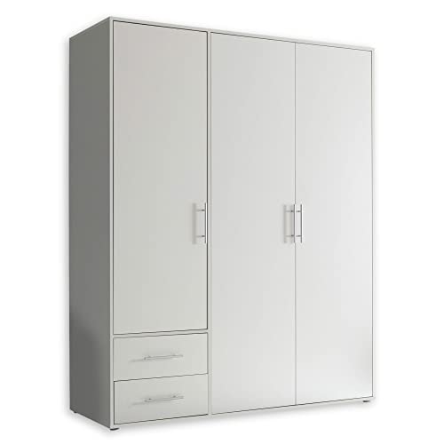 VALENCIA Kleiderschrank in Weiß - Vielseitiger Drehtürenschrank 3-türig mit viel Stauraum für Ihr Schlafzimmer - 155 x 195 x 60 cm (B/H/T)