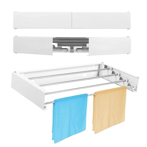 Flanliy Wäscheständer Wandmontage 50 cm, Wäscheständer Ausziehbar, Wandwäschetrockner Klappbar, Wäschetrockner Platzsparend, Kleiderstange Handtuchhalter, Wäscheständer Balkon (A)