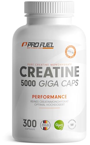 Creatin 5000 Giga Caps - 5000 mg Creatin pro Tag - hochdosierte Creatin-Kapseln mit 1137 mg Creatine Monohydrate pro Kapsel - Kreatin-Monohydrat Kapseln ohne Zusätze, laborgeprüft & 100% vegan - 300x