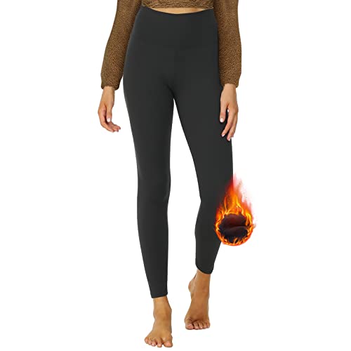 DDOBB Thermo Leggings Damen Gefüttert High Waist Thermoleggins Lang Mit Innenfleece Warm Teddy Sportleggins Strumpfhosen Thermohose Laufhose Winterkeid(A-Schwarz, (DE42-48)=L-XL)