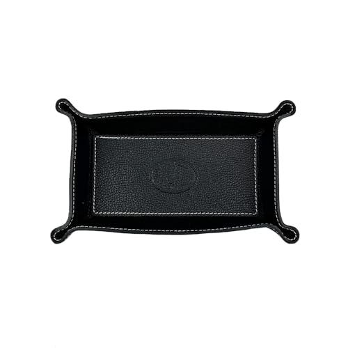FrasiBags Taschenleerer Leder - Vide Poche - Ledertablett Organizer, Praktische rechteckig Aufbewahrungsbox für Uhren, Schlüssel, Münzen, Handys und Büroausstattung, Mittel (Schwarz/Schwarz)
