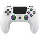 Wireless Controller für PS-4, Weißer Game Controller Kompatibel mit PS-4/Pro/Slim/PC, Gamepad Joystick mit Dual Vibration/6-Achsen Gyro Sensor/Touchpanel/RGB-LED/EXT/Audio Jack, Präzision und Kontroll