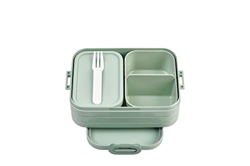 Mepal Brotdose Midi - Brotdose mit Bento Box - Für 2 Sandwiches oder 4 Brotscheiben - Lunchbox für kleine Snacks & Reste - Brotdose Erwachsene - Essenbox mit Fächern - Nordic sage