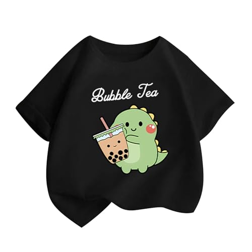 Baumwolle Kurze Oberteile T-Shirt für Mädchen Atmungsaktiv Kurzarm Top Croptop Casual Bedrucken Sportshirt Mode Kurzarmhemd Basic Kinderkleidung Freizeit Schwarz 130