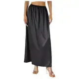 Generisch 2025 Damen Halbunterrock aus weichem Satin, Halbunterrock aus Spitze, Langer Unterrock für unter Kleider Skater Sommer (Black, XXL)