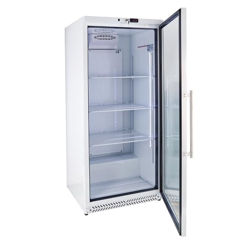 GastroHero Lagerkühlschrank Eco 590 weiß mit Glastür, 590 Liter, 4 verstellbare Regalböden, Kühlschrank mit Glastür, Abschließbar, Gastronomiebedarf, Energieeffizient, LED-Beleuchtung