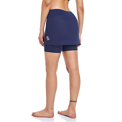 Santic Fahrradröcke Skorts 2 in 1 Kurze Damen Fahrradhose mit Gepolsterte hoher Bund Hosenrock Rock Shorts Sitzpolster Radlerrock Blau XS