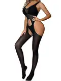 Mingnos Damen Bodystockings Catsuit Sexy Reizwäsche Netzbody Cut Out Ärmellose Nachtwäsche Body Strumpf Schwarz