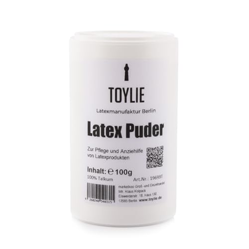 Toylie Latex-Puder 100g, zur Latexpflege, Anziehhilfe für Latexkleidung, 100% Talkum-Puder ohne Zusätze