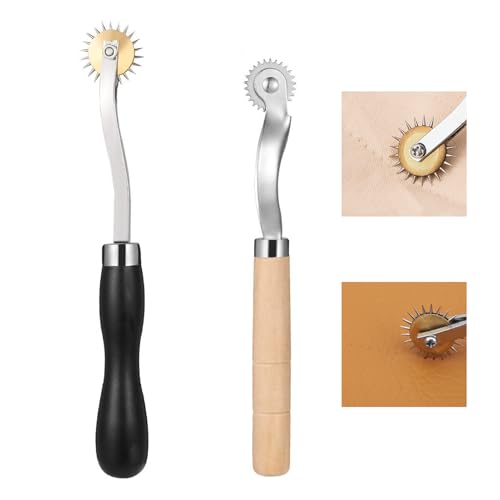 AONAYO 2 Stück Nadelrad,Kopierrädchen,DIY Nähen Verfolgungsrad,Verfolgungsrad Nähen Werkzeug,Schnittmusterrädchen,Holzgriff Und Gezahntem Metallrad,Für Leder Papier Stoff, Leder Kanten