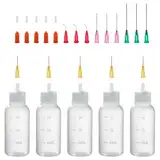 Nadelflaschen, 30ml Dosierflasche, Nadelspitze Applikator Flasche mit 14 Dispensing feine Nadeln und 12 Kappen für DIY Handwerk Nachfüllen Leim, Acrylfarbe, Öl, 5 Stück Leimflasche Leer (30ml)