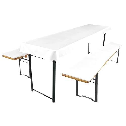 AddLiving Bierbankauflage Set Weiß | Bierzeltgarnitur Auflage 3-teilig | Bierbankauflagen & Tischdecke | Biertischauflagen-Set | Dekorativ & Pflegeleicht | Ideal für Gartenpartys | 240x70cm