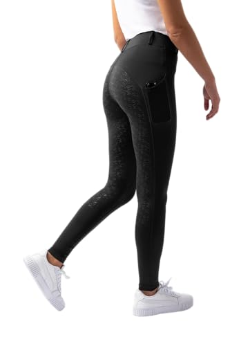 HORZE Damen Reitleggings DEA, Reithose mit Handytasche und Gürtelschlaufen, schwarz, 38