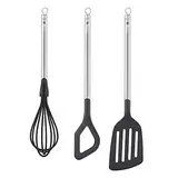 RÖSLE Gourmet-Set Starter "Basic Line" 3-tlg, Kochlöffel, Pfannenwender und Schneebesen, Schwarz/Silbern