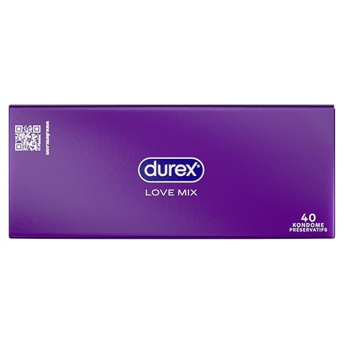 Durex Love Mix Kondome-Mischung – Vielseitige Mixpackung mit 5 verschiedenen Kondom-Sorten zum Ausprobieren – 40 Kondome (1er Pack)