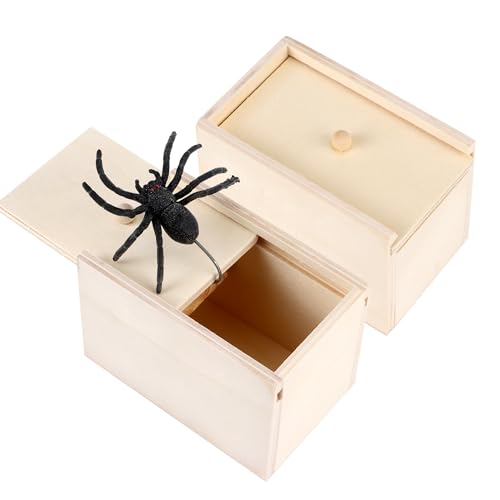 YiliYa Spinne In Box, 2 Stücke Spinne Streich-Box, Scherzartikel zum Erschrecken Lustig Spinne in Einer Holzkiste Spielzeug-Streich, Geschenk für Frau und Mann witzig Überraschungsbox