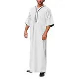 RUMAOZIA Kaftan Herren Muslim Robe Gebetskleidung für Männer Islamische Kleidung Thobe Tunika Abaya Baumwolle Leinen Cool Jilbab Mantel Marokkanische Afghanische Arabische Kleidung Lange Roben