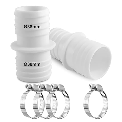 2 Stück Schlauchverbinder 38mm auf 38mm,Pool Adapter 38 auf 38,Poolschlauch schlauchverbinder 38mm auf 38mm,Schlauchverbinder 38mm Set mit 4 Edelstahl Schlauchschellen