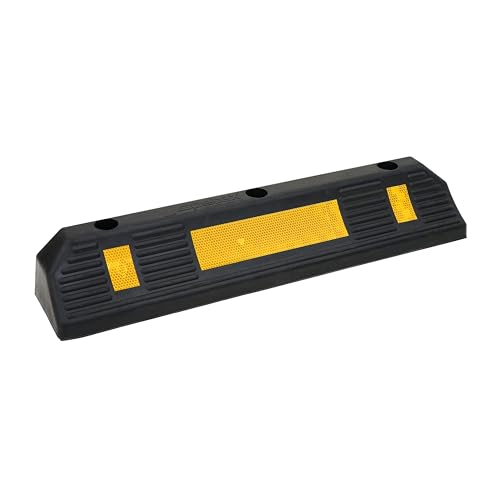 PETEX Radstopper/Garagenstoppper mit gelben Reflexionsstreifen nach ECE R 104 für Garage und Parkplätze, 58,7 x 12 x 9,5 cm, Einparkhilfe aus Gummi, schwarz