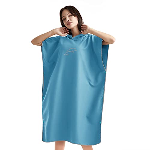 flintronic Handtuch Poncho, 110 * 80cm Mikrofaser Surf, Quick Dry Badeponcho, Lang Umkleidehilfe mit Kapuze für Herren Damen, Ideal zum Strand, Brandung, Sauna -Blau