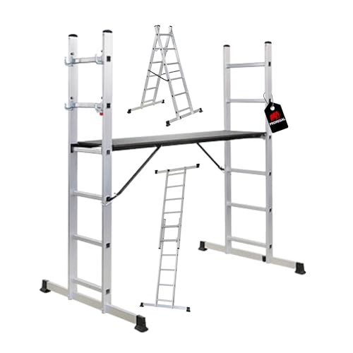 PROREGAL Arbeitsgerüst MULTISTEP, 3-in-1 Aluminiumleiter geprüft nach EN 131-Standard, 2x6 Sprossen, bis zu 2,7 m Höhe, Traglast 150kg, Arbeitsgerüst, Stehleiter, Anlegeleiter, Mehrzweckleiter