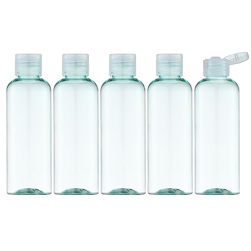 Toureal 100ML Reiseflaschen Set mit Flip Cap (5 Stück) Leere Spender Plastikflasche Set, Abfüllflaschen für Kosmetik mit Trichter (Hellgrün)