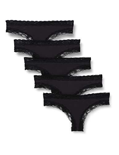 Iris & Lilly Damen Tanga-Unterwäsche Baumwolle und Spitze, 5er-Pack, Schwarz, 38