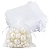 Organzasäckchen Hochzeit Organza Beutel 10 * 12CM, 50 Stück mit Kordelzug, Bonbons Geschenk Schmuckbeutel (Weiß)