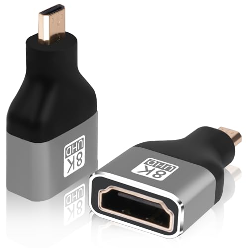 AXFEE Micro HDMI Adapter, 2 Stück Micro HDMI auf HDMI Adapter, HDMI 2.1 Version, HDMI Kupplung Verbinder 8K, Micro HDMI Adapter für Laptop HDTV, 8K@60Hz /4K@120Hz /2K@1080p