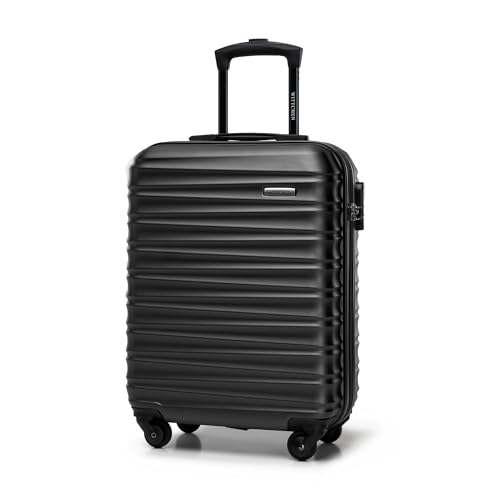 WITTCHEN Reisekoffer Handgepäck Kabinengepäck Rollkoffer Kabinenkoffer Kleiner Koffer Trolley Hartschale aus ABS mit 4 Spinner-Rollen Zahlenschloss Teleskopgriff Groove Line Größe S schwarz