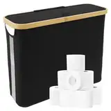 23.6L Toilettenpapier Aufbewahrung Korb mit Deckel,Klopapier Aufbewahrung Stehend Große Kapazität Toilet Paper Storage Containers 45 * 15 * 35cm,Badezimmer Organizer WC Papier Aufbewahrung (Schwarz)